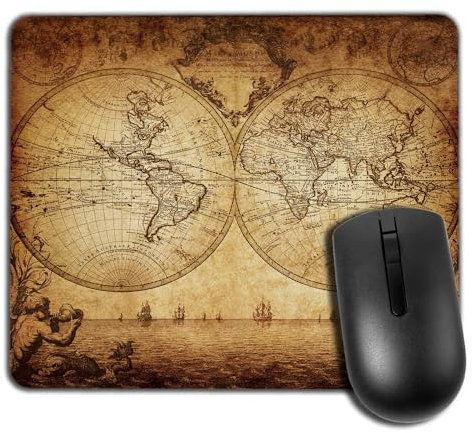 Yeuss Vintage Carte Tapis De Souris Tapis De Souris Antidérapant Rectangulaire, Carte Vintage du Monde 1733 Tapis De Souris De Jeu, Marron, 200 mm X 240 mm