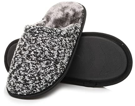 Ajvani Mens Flat Winter Fur Lined Memory Foam Mules Slippers House Shoes Size, Grey 2 Tone, 8 UK