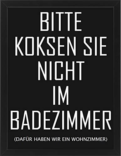 M&M Smartek Poster A4 Bitte Nicht Koksen im Badezimmer, Motiv 10, Schwarz | Auf 300 g starkem Papier gedruckt und im schwarzen Rahmen geliefert; aufhängbar als Wanddeko für Bad, Bar oder Wohnraum.