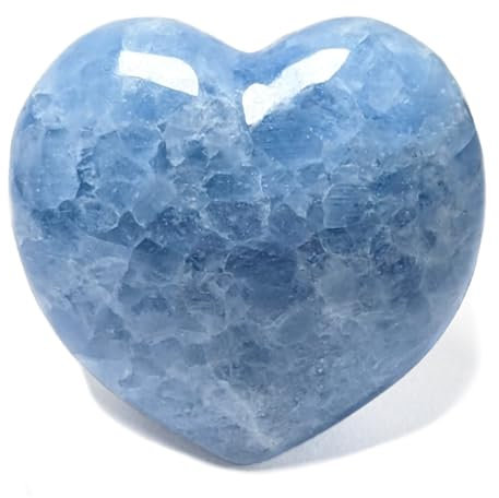 Eusice - Herz Blauer Calcit, Naturstein Wohlbefinden, Handgefertigter geschliffener Kristall für Lithotherapie, Chakra, Meditation