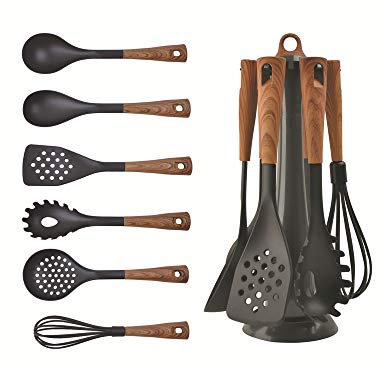 HARLIANGXY Juego de utensilios de cocina, 7 piezas de silicona, con mango de y soporte giratorio, fácil de limpiar