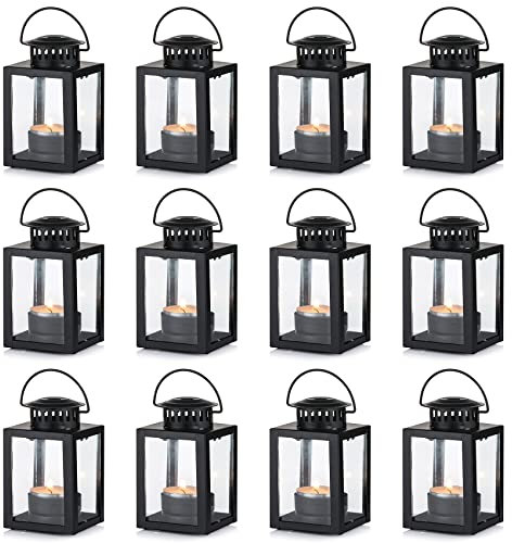 Laternen für Kerzen Gartenlaternen, Vintage Stil Hängen Kleine Laternen für Teelicht Kerze, Schwarze Kerze Teelichthalter für Indoor Outdoor Events Geburtstagsfeier Hochzeit(10 Stück + 2 Stück)