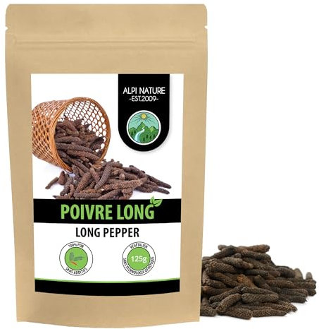 Alpi Nature Poivre Long Entier 125g, Baies de Poivre Long Séchées pour la Cuisine, Piper Longum