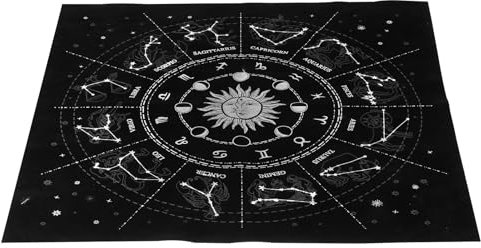 jojofuny Altar Tarot Tischdecke: 12 Konstellation Astrologisches Tarot Tuch FüR Tarotkarten Und Spirituelle Rituale - Astrologie Divination Karte Tuch Tisch Läufer Tischset Für Home Wohnheim