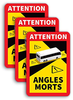 3 Stück Attention Angles Morts Magnetschilder 25 x 17 cm Magnet für Bus und Wohnwagen Warntafel Hinweiszeichen Schild Frankreich mit UV Schutz