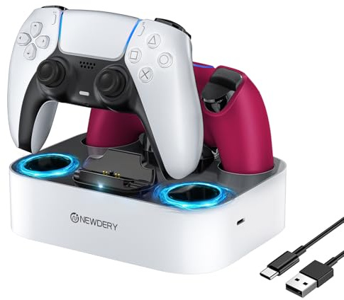 NEWDERY Stazione di ricarica per controller PS5 Dual-Sense Edge & PS5, docking a ricarica rapida, supporto per controller PlayStation 5 Edge & PS5 con indicatori luminosi a LED