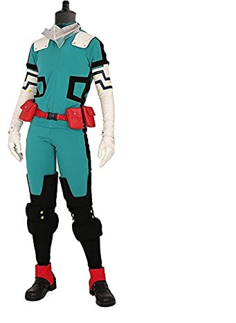 Anime My Hero Academia Cosplay Midoriya Izuku Deku Battle Cosplay Kostüm Set Halloween Perücke Haar (Farbe: Kostüm, Größe: L)