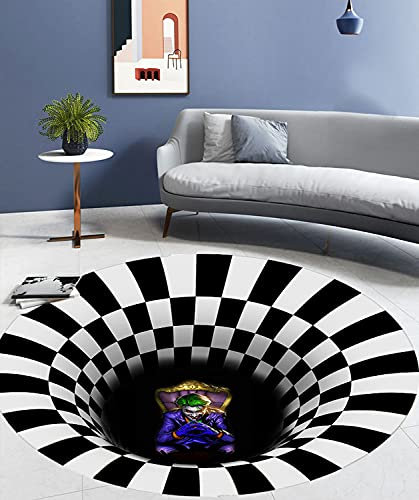 3D bodenloser großer Teppich, runde Teppiche, optische Täuschung, schwarzes Loch, kariert, leicht zu reinigen, Zimmer, Schlafzimmer, rutschfeste Bodenmatte, Teppich, Durchmesser 80 cm