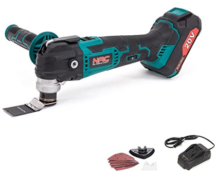 NAC Multifunktionswerkzeug 20 V - Oszillationswerkzeug mit 6-stufige Drehzahlregelung - Multitool Set mit Zubehör zum Schneiden und Schleifen - Akku und Ladegerät im Set - NEW AMERICAN CONCEPT