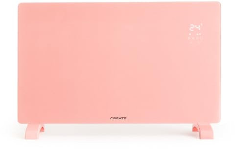 CREATE/WARM CRYSTAL 2000W / Convector Eléctrico de Cristal Rosa Pastel con WiFi/Pantalla LED táctil, 2 potencias, Instalación en pared o suelo, Bajo consumo, Conectividad Wifi y App