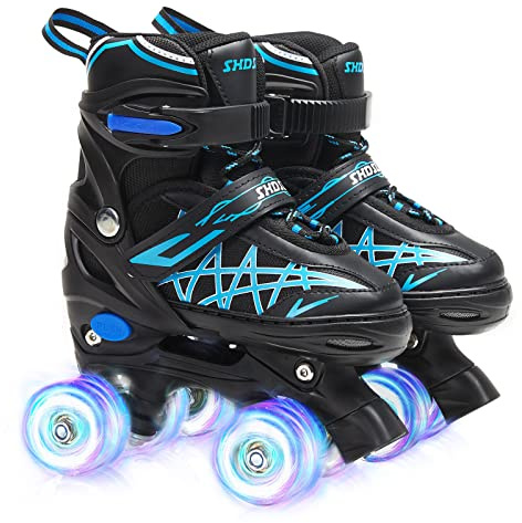 SHDSL Kids Roller Skates for Boys Girls, 4 Sizes Adjustable Quad Skates with All Light up Wheels - Birthday Gift for Indoor Outdoor Sports Patines para niñas