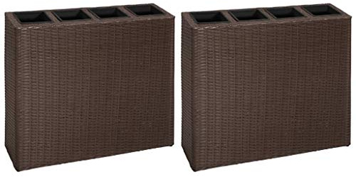Garten-Hochbeet,Outdoor-Hochbett, Blumentöpfe, Gemüse, Obst, Kräuter für Outdoor, Terrasse, Garten,mit 4 Töpfen 2 STK. Poly Rattan Braun