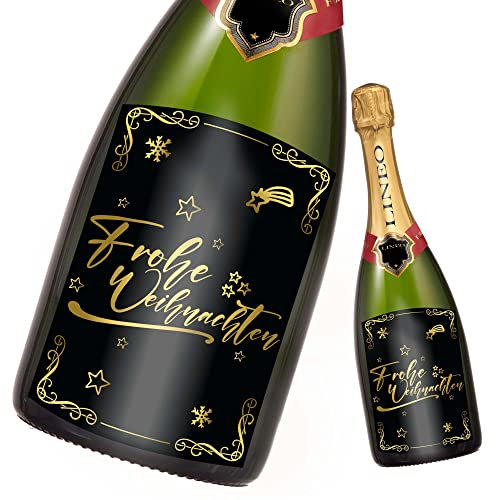 2 Stück Weihnachts-Flaschenetikett; Frohe Weihnachten Etikett für Glühwein, Sekt- & Weinflaschen selbstklebend; Weihnachtsdeko & Tischambiente für Geschenke, Freunde & Familie (Hochformat)