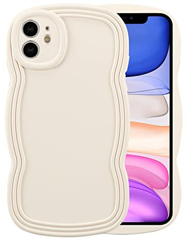 XIZYO Case for iPhone 11 6.1 Inch, Cute Solid Color Curly Wave Shape Frame Silicone Shockproof Case, for Women Girls Slim Soft TPU Full Camera Lens Protective Cover, Off-white