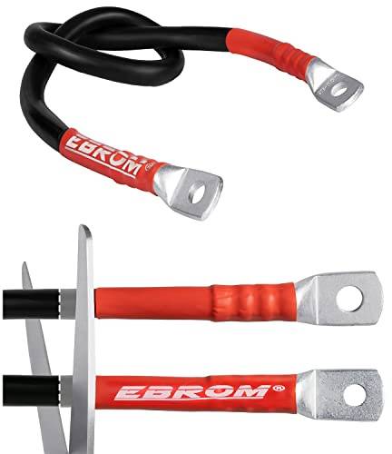 EBROM Batteriekabel 70 mm² Gummikabel Plus Kennzeichnung: 70 cm 2 x M8 | von 30 cm bis 10 m - NSGAFÖU Spezial Batteriekabel Gummikabel als 70 mm2 PLUSKABEL - Schrumpfschlauch ROT - Kabelösen wählbar