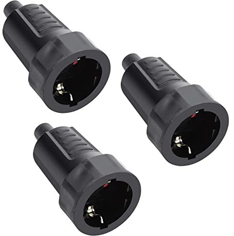 3er Schutzkontakt-Gummikupplung mit Knickschutztülle, Schuko Kupplung IP44 Schutzklasse, Gummi-Kupplung 230 V/16 A ohne Kabel, PVC Schuko Kupplung mit doppeltem Schutzkontakt für 8mm Kabel, schwarz