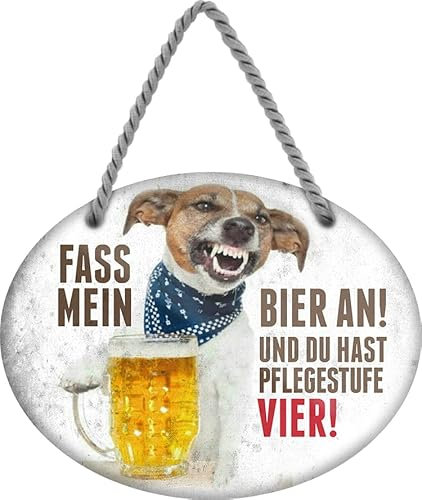 schilderkreis24 – Blechschild Lustiger Bier Spruch “Fass mein Bier an..!“ Deko HundGeschenkidee Mann Frau 18x14cm