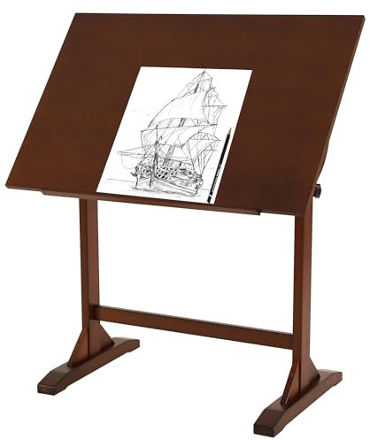 VISWIN 60 x 90 cm Holz-Zeichentisch, Verstellbarer Winkel, 86 cm Höhe, Künstlertisch aus Massivem Kiefernholz zum Zeichnen, Flach Neigbar, Studio-Kunsthandwerkstisch zum Malen, Zeichnen