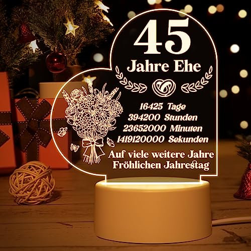 Vetbuosa Geschenk Zum 45 Hochzeitstag, Messinghochzeit Geschenke - Acryl Nachtlampe Mit Romantischen Text, 45. Hochzeitstag für Frauen Männer, 45. Jahrestag Geschenk für Frau Mann Paare Ihn Ihr