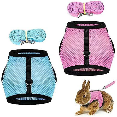 2 Stück Kaninchen Laufen Geschirr, Mesh Kaninchen Geschirr, Atmungsaktives Kleintiergeschirr Mit Leine, Hamster Weste Für Kleine Häschen Andere Kleine Haustiere Walking(Rosa Und Blau)