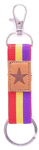 ZARZAMORA Llavero Bandera Republicana. Portallavero Doble Anilla de Acero Inoxidable con Lona Elástica Resistente con Estrella en Cuero-Regalo original