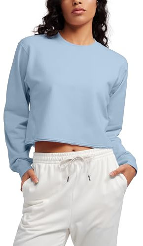 CRZ YOGA Damen Fleece Sweatshirt Crewneck Gefüttert Pullover Winter Langarmshirt Casual Sweater Oberteile Cambric-Blau 40