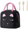 MEMOFYND Bolsa de almuerzo de 1 pieza con cara de gato y juego de cubiertos de 3 piezas, bolsa de almuerzo impermeable estilo dibujos animados, bonita bolsa de almuerzo, bolsa de almuerzo portátil,