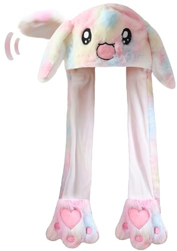 Kidukso Niedliche Hasenohren Bewegliches Tier Hasenohrhut Lustige Plüschhasenkappen Weicher gemütlicher Ankleide-Winterhut für erwachsene Frauen Männer, Mehrfarbig