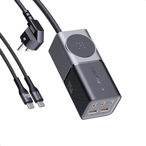 VOLTME 75W USB C Ladegerät, VITO Go EzTravel Power Strip 75W USB C Netzteil GaN Charger, PD3.0 5-Port Mehrfach Schnellladegerät mit AC Kable Kompatible mit iPhone 16 Pro Max Samsung MacBook usw