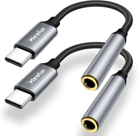CLEEFUN USB C to 3.5mm Jack(2-Pack), Type C to Headphone Adapter Aux Digital Audio Earphone Adaptor,Audio Dongle Cable for iphone 16 16e 15 Pro/Max,ipad Pro,Galaxy S25 S24 S23 S22,Pixel 8,Huawei