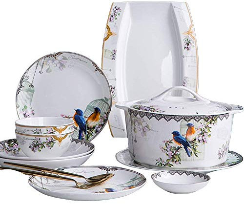 Juegos de vajilla de cerámica, 58 piezas de nuevos juegos de vajilla de estilo chino, juegos de combinación de platos y cuencos de porcelana - Juego de vajilla de porcelana para reuniones familiares y