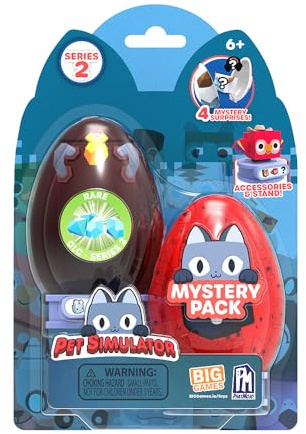 PhatMojo Pet Simulator - Mystery Pet Minifiguren, 2er-Pack (Zwei Mystery Eier & Figuren mit Zubehör & Ständer, Serie 1) [Inklusive DLC]