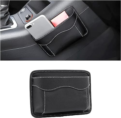 Adunsiaoto PU Leather Mini Storage Bag for Auto Door Window Console, Car Seat Side Pocket Organizer, Leather Car Seat Catcher Gap, Fits to Organize Document, Notepad, Glasses, Keys(Black)