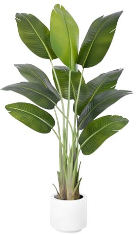 ZEEOZE Pianta Artificiale Uccello del Paradiso 150cm Alta Finta Palma Tropicale Per Interno Esterno con 10 Foglie Banano Albero Finto da Interno con Aaso Bianco Per Letto Giardino Ufficio Decorazione