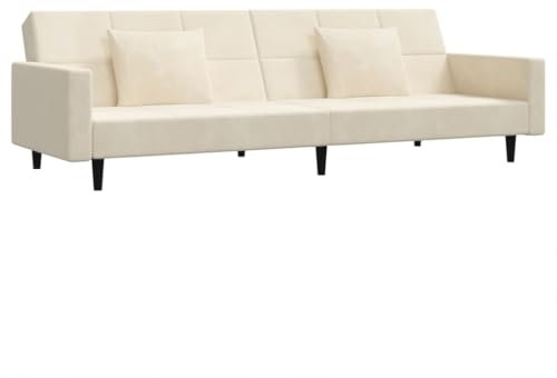 vidaXL Schlafsofa 2-Sitzer, Schlafcouch mit 2 Kissen, Gästebett mit Holzrahmen, Sofabett Tagesbett Couch Sofa Ausziehbar, Creme Samt