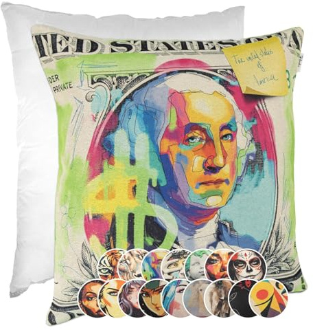 Kissenbezug Dekokissen Gobelin Kissen Sofakissen Kissenbezüge Kissenhülle Zierkissen Pop Art Motiv beidseitig Bedruckt Dollar $ 40x40cm mit Füllung