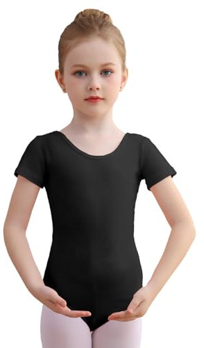 DGSHIRLDJO Ballettanzug Mädchen Kinder Ballett Trikot Baumwolle kurze Ärmel Ballett Body TanzBody Turnanzug Gymnastikanzug für Kinder Damen Größe 110-160 (schwarz, 120)