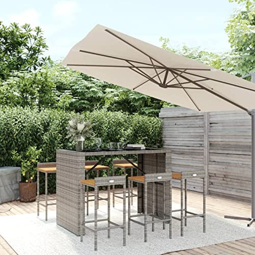 Bulliing 7-TLG. Gartenbar-Set Stehtisch Outdoor Bartisch-Set Bar MöBel Bar Outdoor Theke Garten Theke Bar Grau Poly Rattan & Massivholz Akazie 3187687