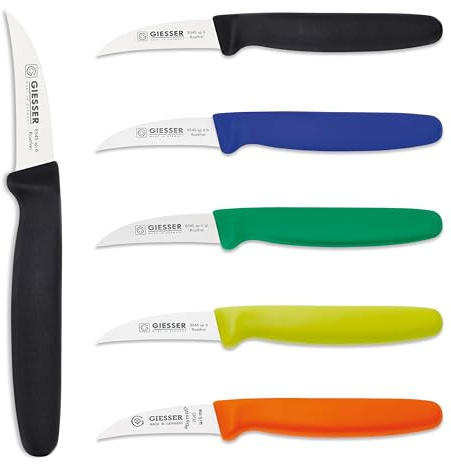 Giesser Messer 5er Set Schälmesser Tourniermesser Klinge 6cm gebogen Farben gemischt - Schwarz Blau Grün Limette Orange