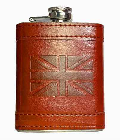 LILAJ Stainless Steel Hip Flask with Union Jack PU Leather Cover, Portable Pocket Flagon for Whiskey Lovers, Hiking, Barbeque, Party, Camping, Souvenir Gift for Men and Women 4oz