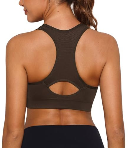 Sykooria Damen Sport BH Gepolstert Bustier Damen BH ohne Buegel Racerback Push up BH mit Farbverlauf Sport Top für Yoga Fitness, 341-Braun, S