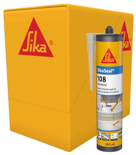 SIKA - Silicone sanitaire - SikaSeal 108 Sanitaire, Transparent - Mastic Cuisine & Salle de Bain Anti-Moisissures - Joints longue durabilité sur multi-supports - Carton de 12 cartouches de 300ml