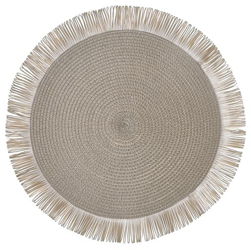 Baroni Home Set 6 Tovagliette Tonde in Paglia Sintetica Colorata, Tovagliette Sottopiatto, Tovaglietta Americana da Colazione, Diametro 38 cm, Grigio