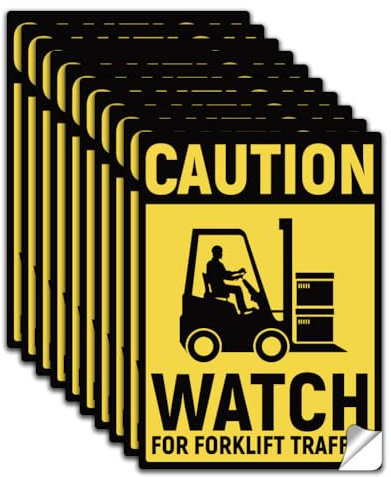 WADORN 10 Stück Warnhinweis Für Gabelstapler Verkehrszeichenaufkleber PVC Wasserdicht Selbstklebende Uhr Für Gabelstapler Warnaufkleber Aufkleber Für Baustelle Indoor Outdoor 13x18cm