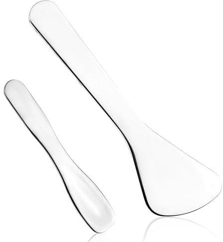 2pcs Spatule de Maquillage Métal, Mini Spatules Cosmétiques 2 Formes Spatule de Beauté Produits de Beauté pour Massage du Visage pour Mélanger et Échantillonner la Lotion la Crème pour le Visage