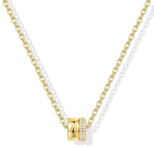 ALEXCRAFT Colliers Femmes Or, avec Pendentif Double Anneau en Zircon, Colliers Réglables, Plaqué Or 14 Carats, Cadeau pour Femme, 40 + 5 cm