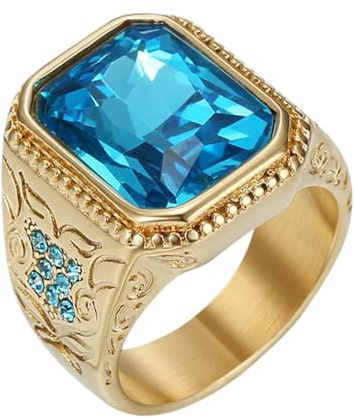 Generico Strass-Ringe, Bling-Ringe für Männer, Hochzeitsringe - Rapper Hip Hop Rhinestone Blau Herren Fingerschmuck Größe 7/8/10/11/11/13 für Hochzeit Cocktail Party, E, Titanstahl, Siehe Beschreibung