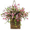 Spring Door Wreath Basket, 40x25cm Artificial Berry Wildflower Hanging Basket Wreath for Front Door, Spring Hanging Welcome Sign Ornament for Wall Window Door