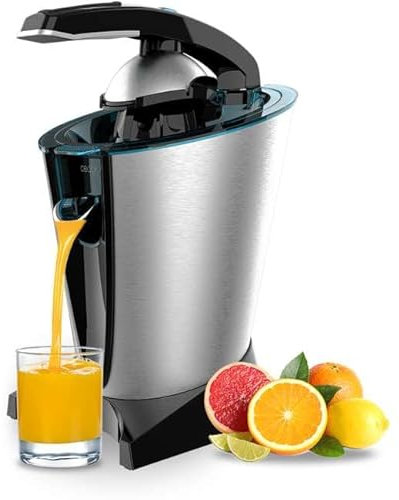 Cecotec Exprimidor Eléctrico de Brazo EssentialVita Hyden 600 Steel. Potencia 600W, Filtro Acero Inox, 2 Conos desmontables de plástico, Sistema Antigoteo, Palanca de presión para extracción