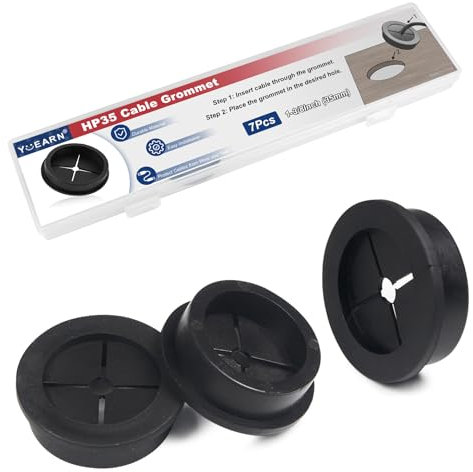 Cable Cord Grommet 35mm (1-3/8) - 7 Pcs Heavy Duty Desk Grommet, Large Hole Cover for Server Rack, Industrial Equipment, Thick Power Cables (Black)